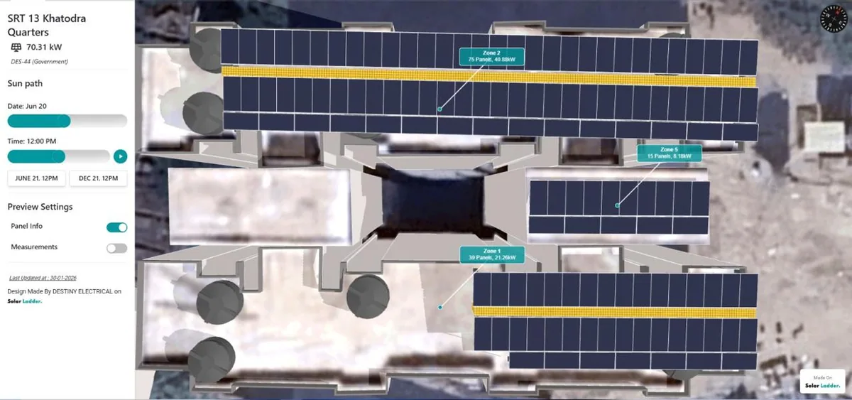 Rooftop solar layout drawing used in a commercial project proposal