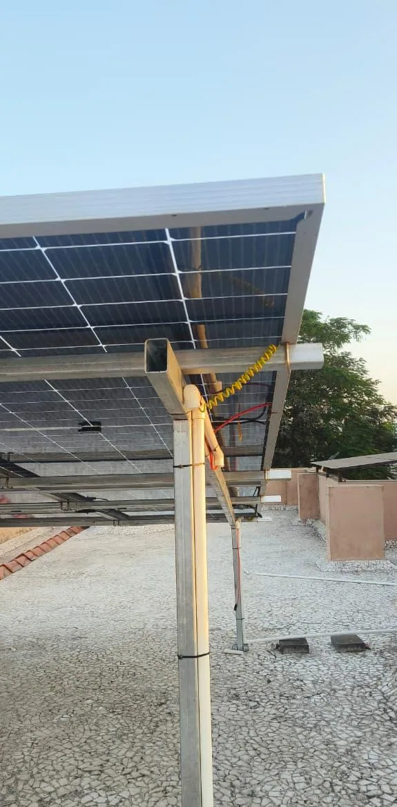 Solar mounting structure and earthing detail on an industrial roof